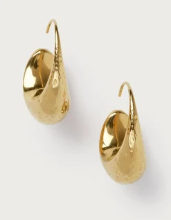 Césart Gold Plated Hammered Moon Hoop Earrings
