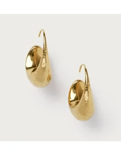 Césart Gold Plated Hammered Moon Hoop Earrings