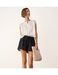 Cutwork Detail Shorts with Cotton Blend