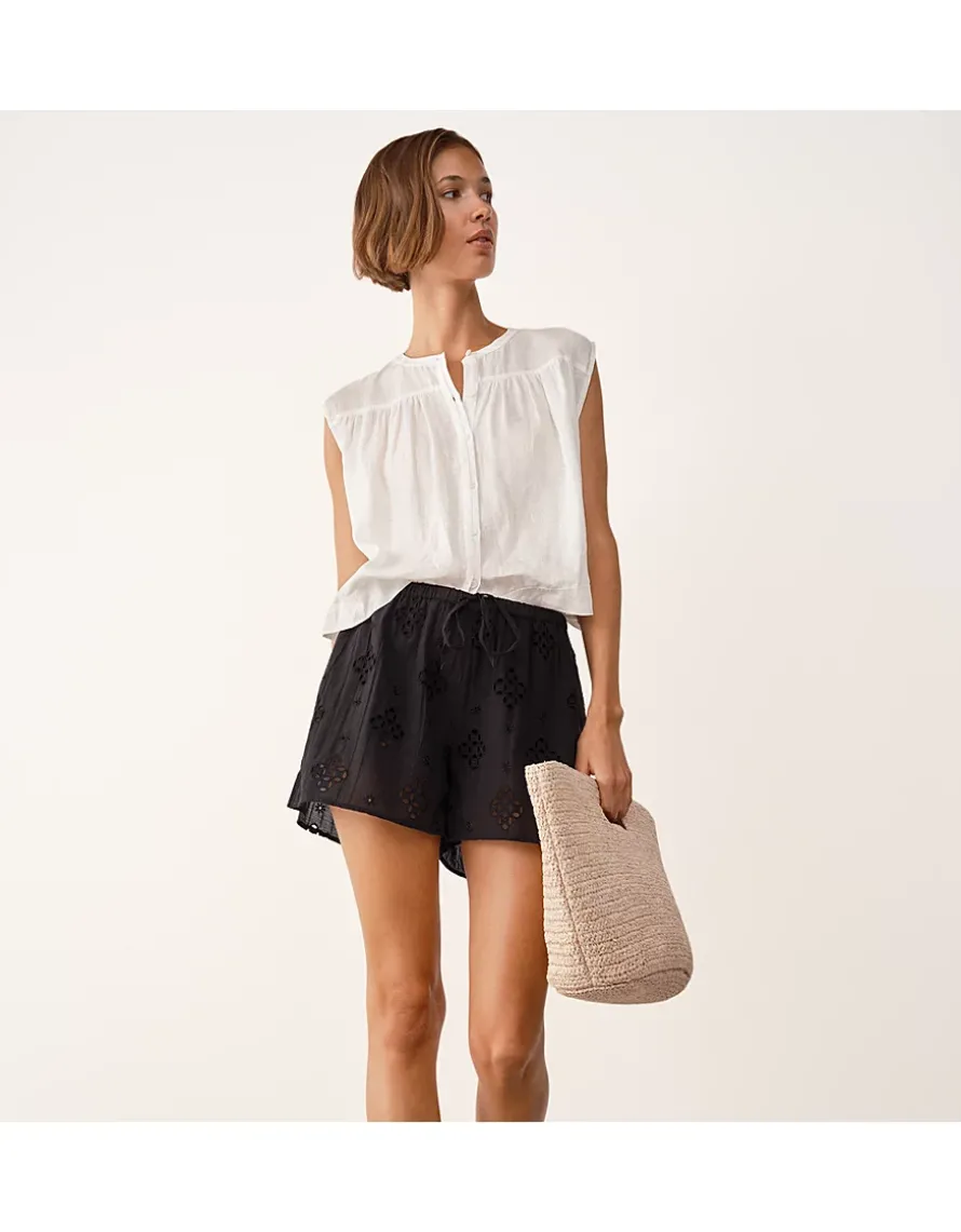 Cutwork Detail Shorts with Cotton Blend