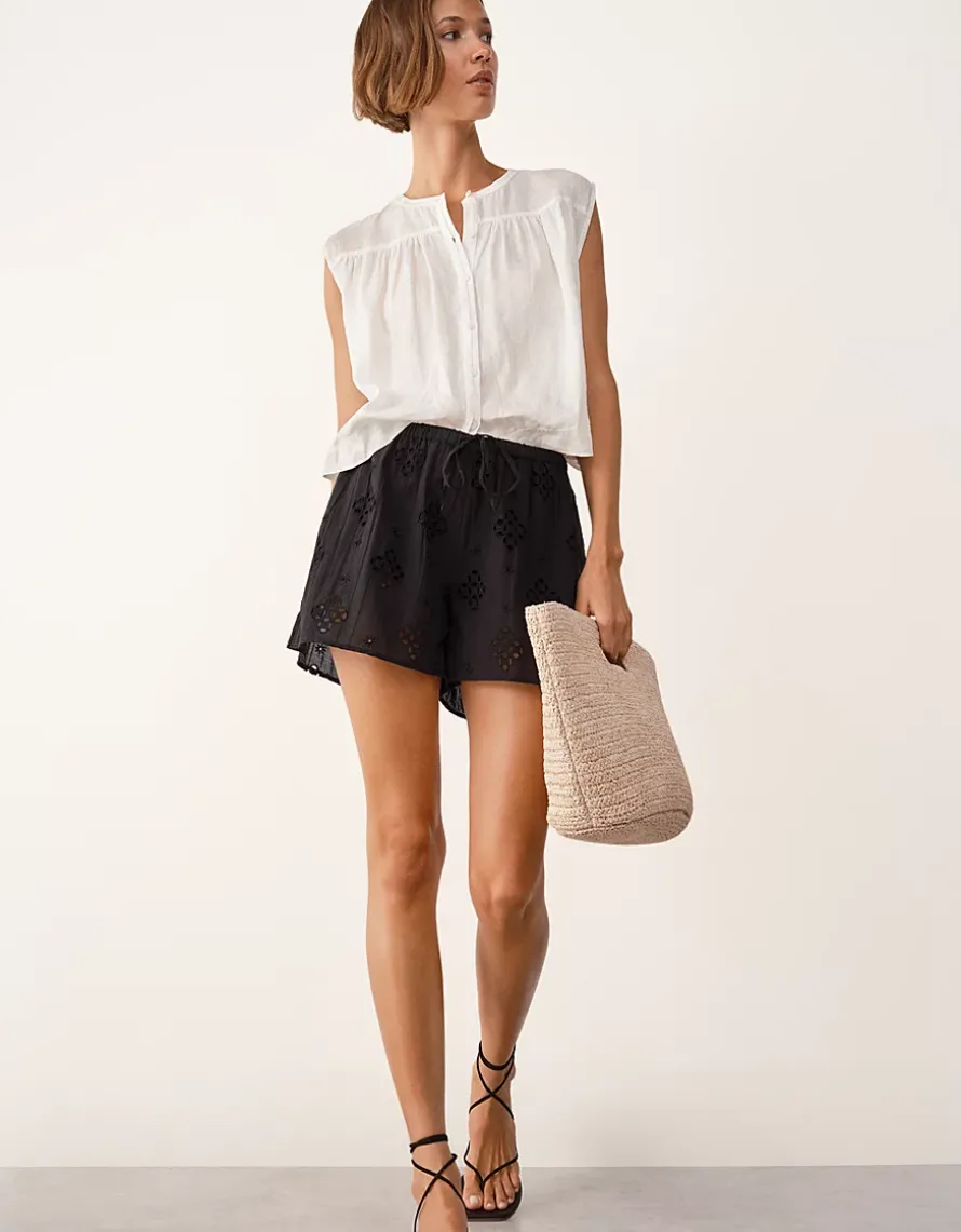 Cutwork Detail Shorts with Cotton Blend