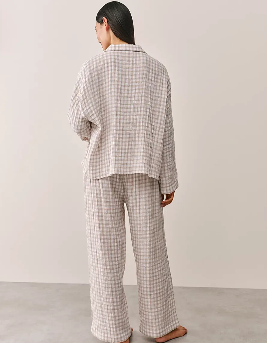 Double Cotton Gingham Drop Shoulder Pyjama Set