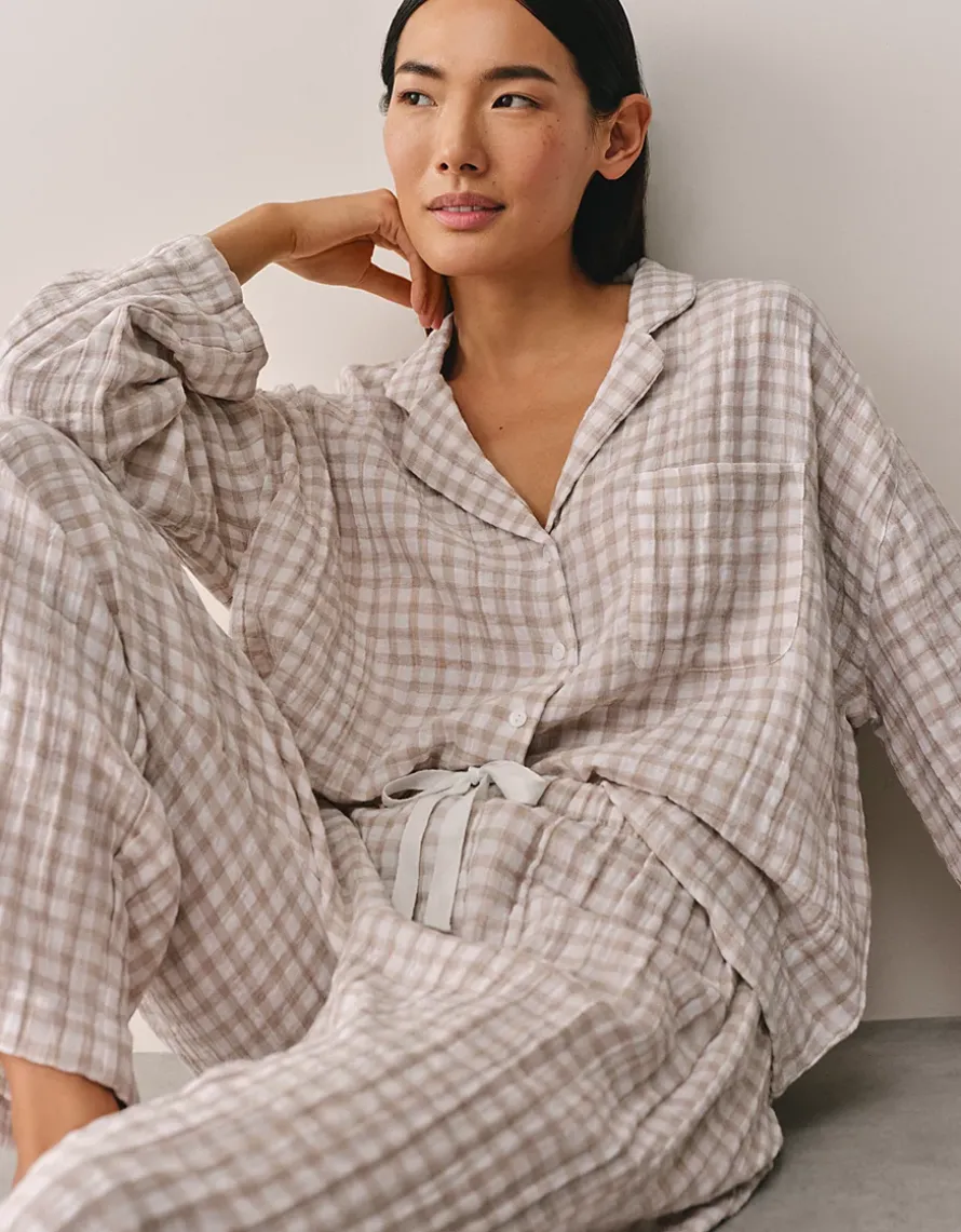 Double Cotton Gingham Drop Shoulder Pyjama Set