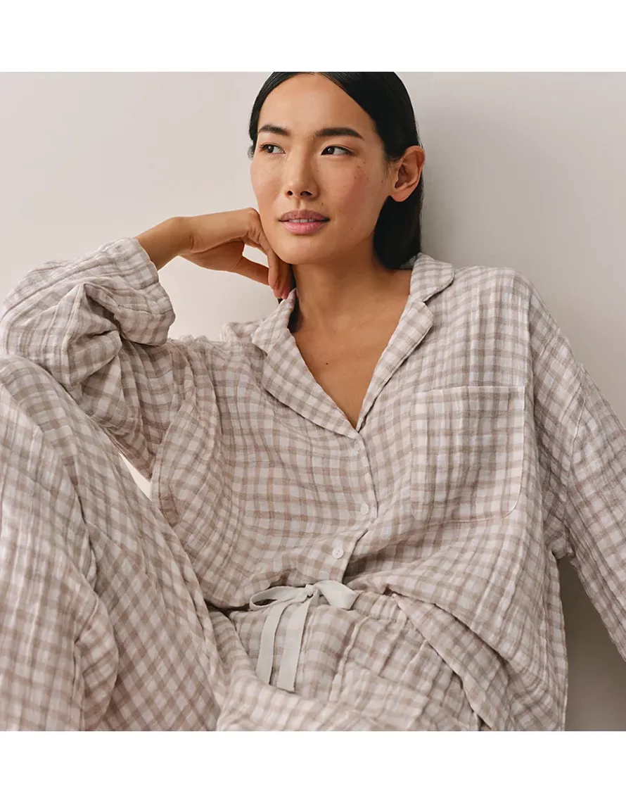 Double Cotton Gingham Drop Shoulder Pyjama Set