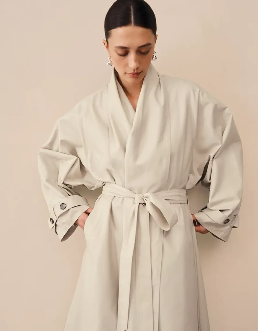 Draped Collar Trench Coat