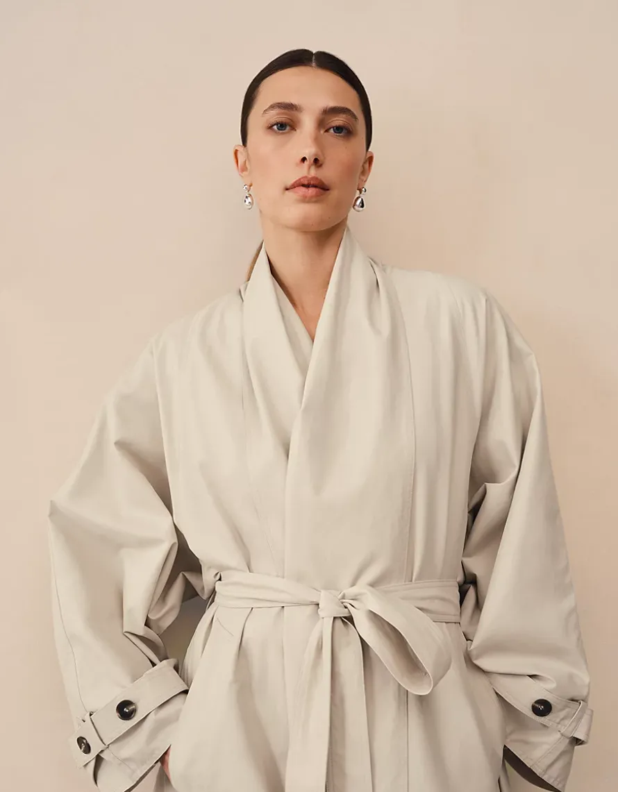 Draped Collar Trench Coat