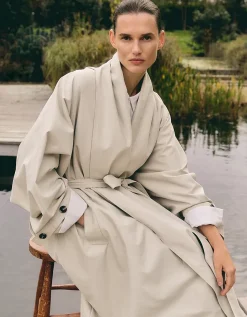 Draped Collar Trench Coat