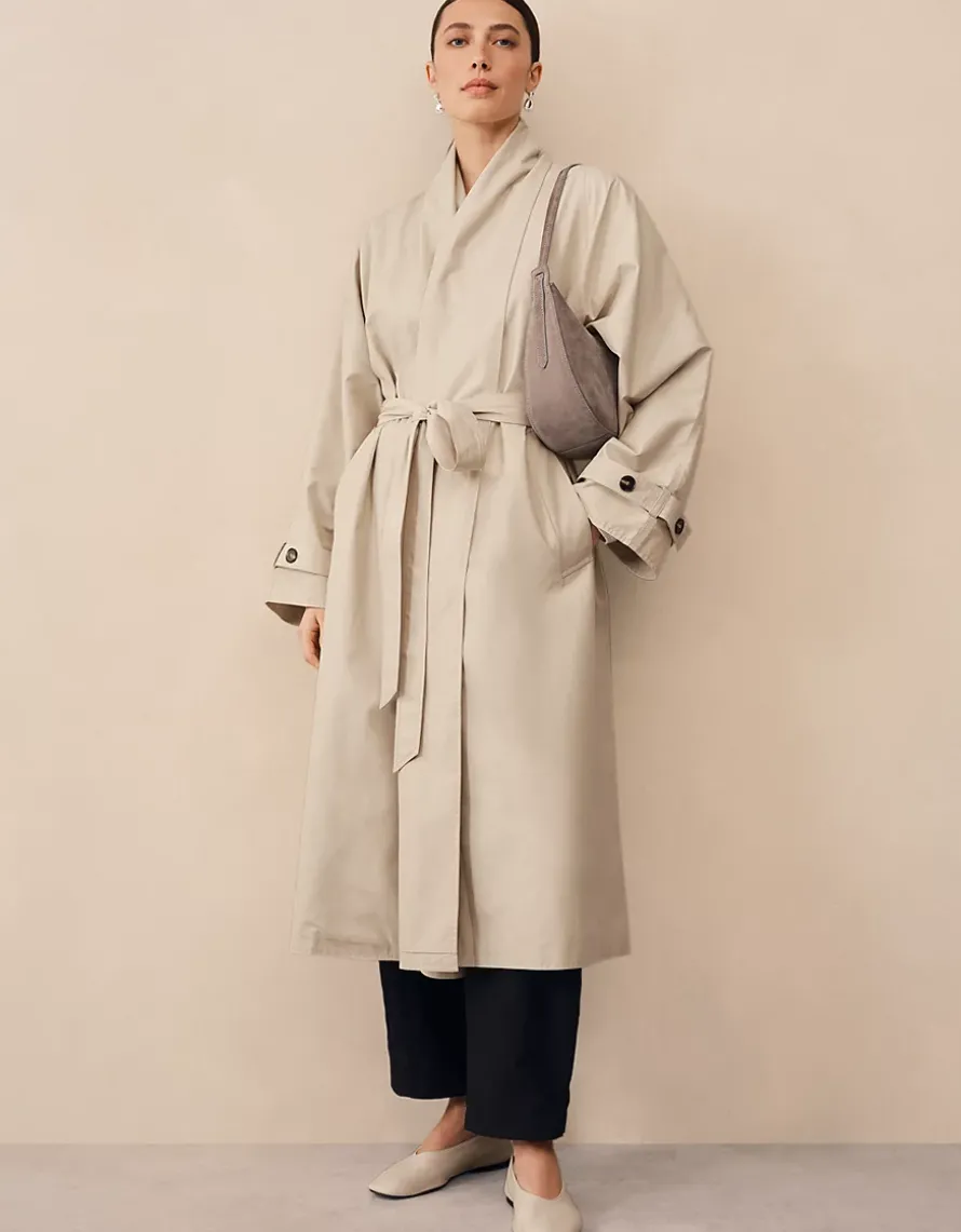 Draped Collar Trench Coat