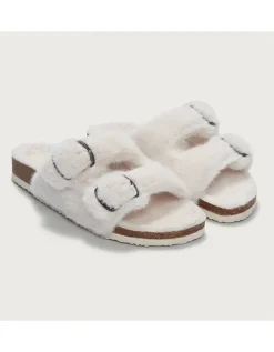 Faux Fur Buckle Cork Slider Slippers