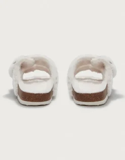 Faux Fur Buckle Cork Slider Slippers