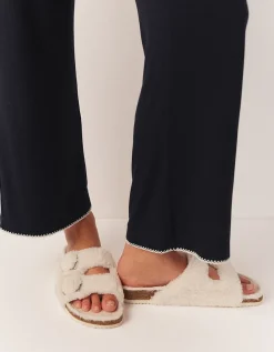 Faux Fur Buckle Cork Slider Slippers