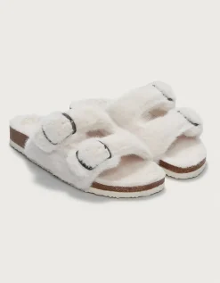 Faux Fur Buckle Cork Slider Slippers