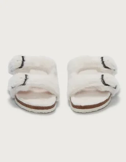 Faux Fur Buckle Cork Slider Slippers