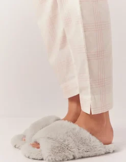 Faux Fur Cross Slider Slippers