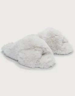 Faux Fur Cross Slider Slippers