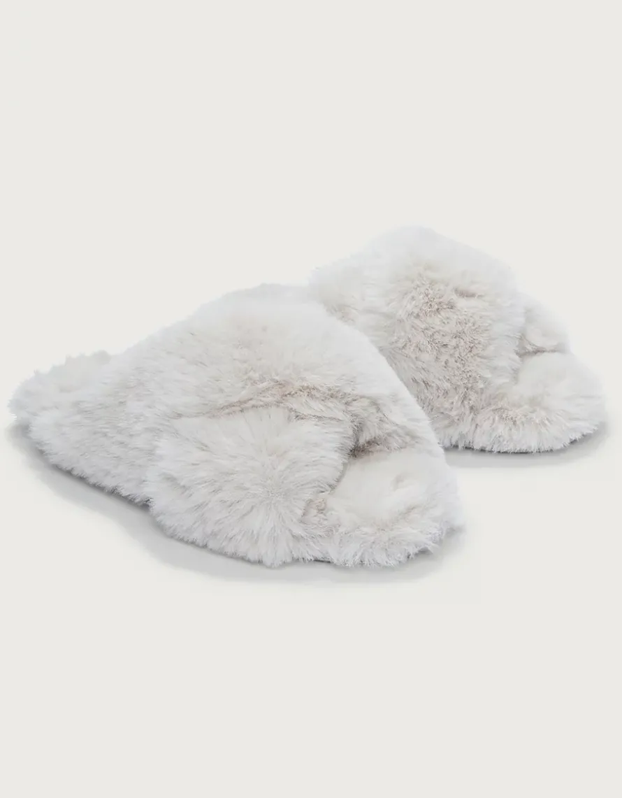 Faux Fur Cross Slider Slippers