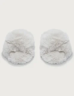 Faux Fur Cross Slider Slippers
