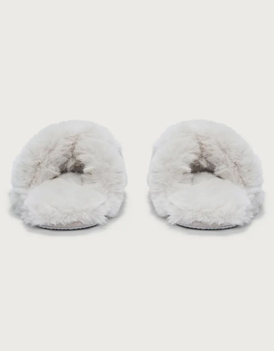 Faux Fur Cross Slider Slippers