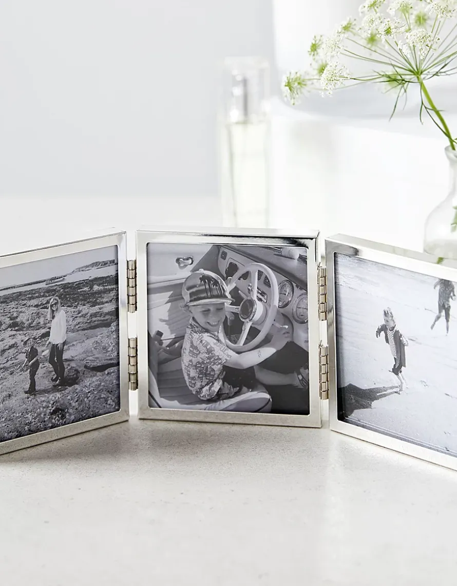 Fine Silver Triple Aperture Hinged Photo Frame – 3x3”