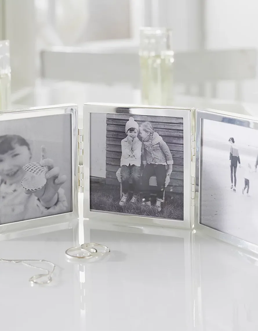 Fine Silver Triple Aperture Hinged Photo Frame – 3x3”