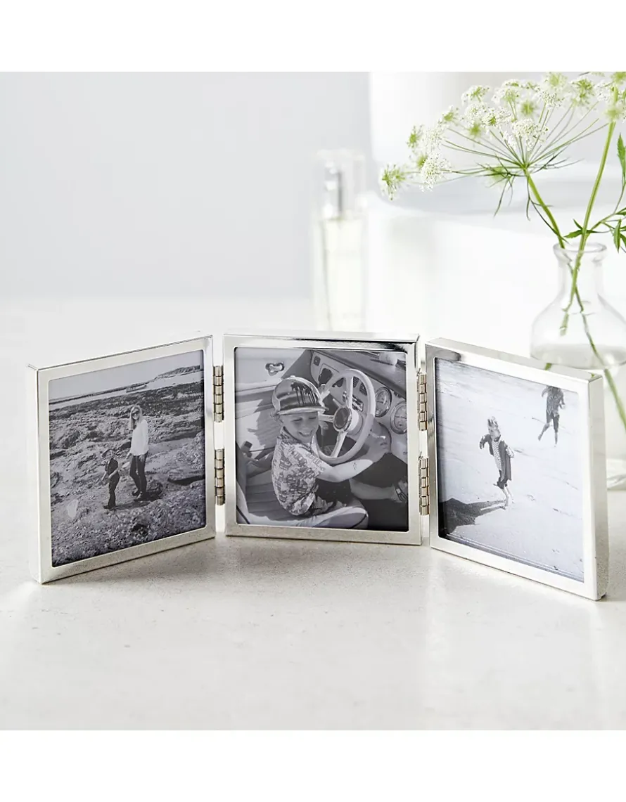 Fine Silver Triple Aperture Hinged Photo Frame – 3x3”