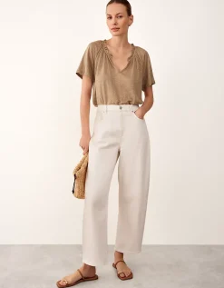 Frill Detail Jersey Linen Blouse
