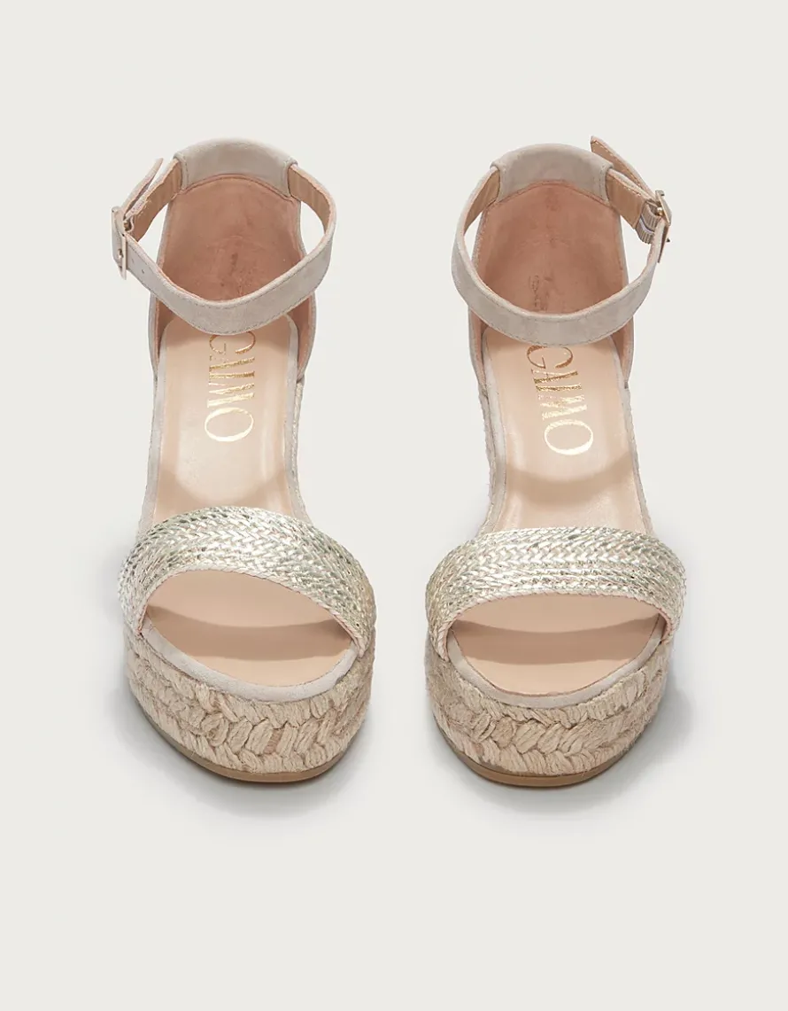 Gaimo Plaited Gold Wedge Espadrilles