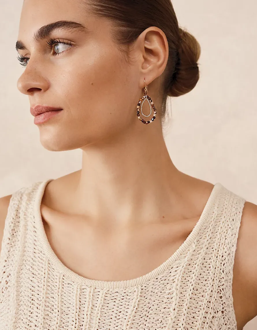 Gold Plated Beaded Double Teardrop Earrings