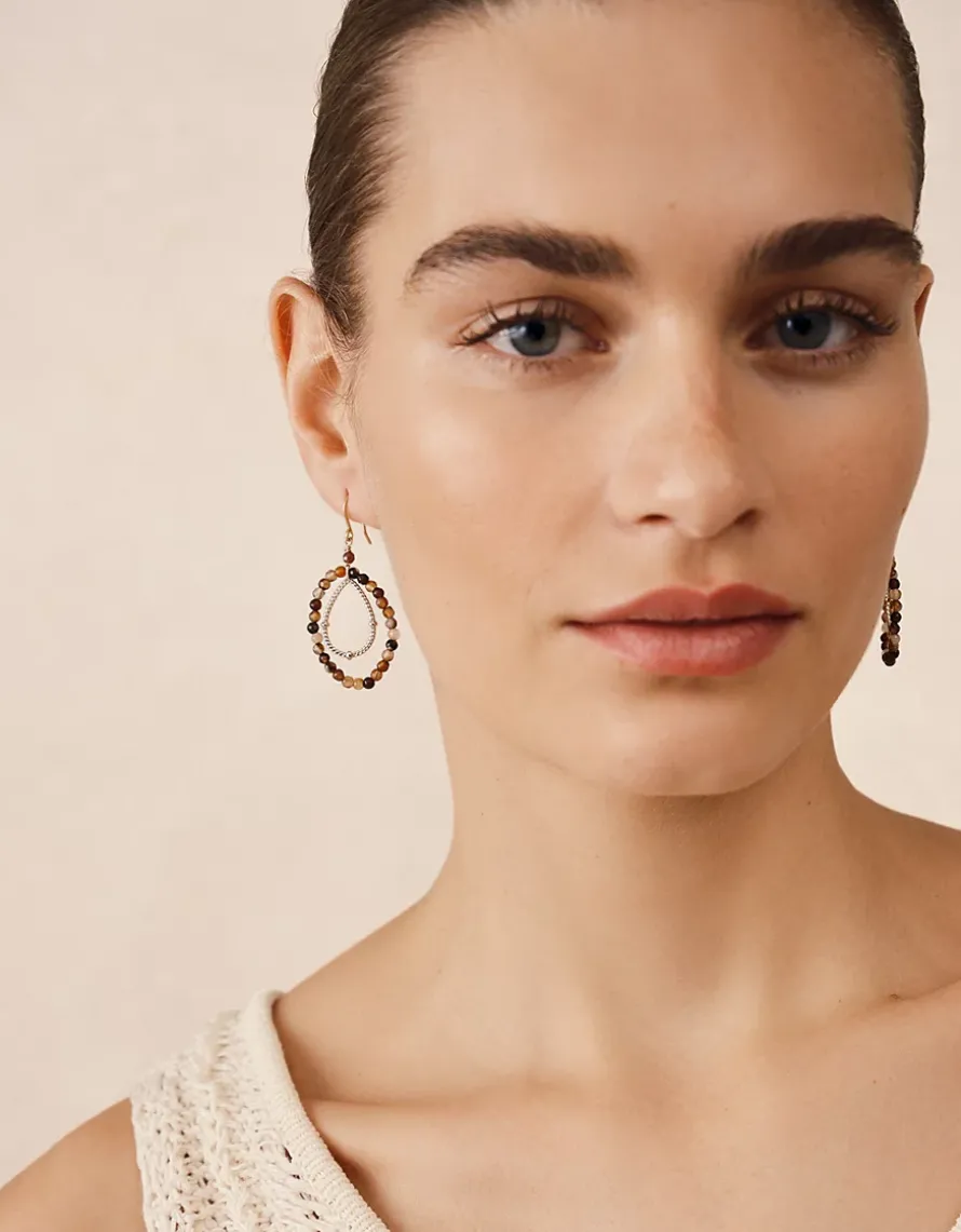 Gold Plated Beaded Double Teardrop Earrings