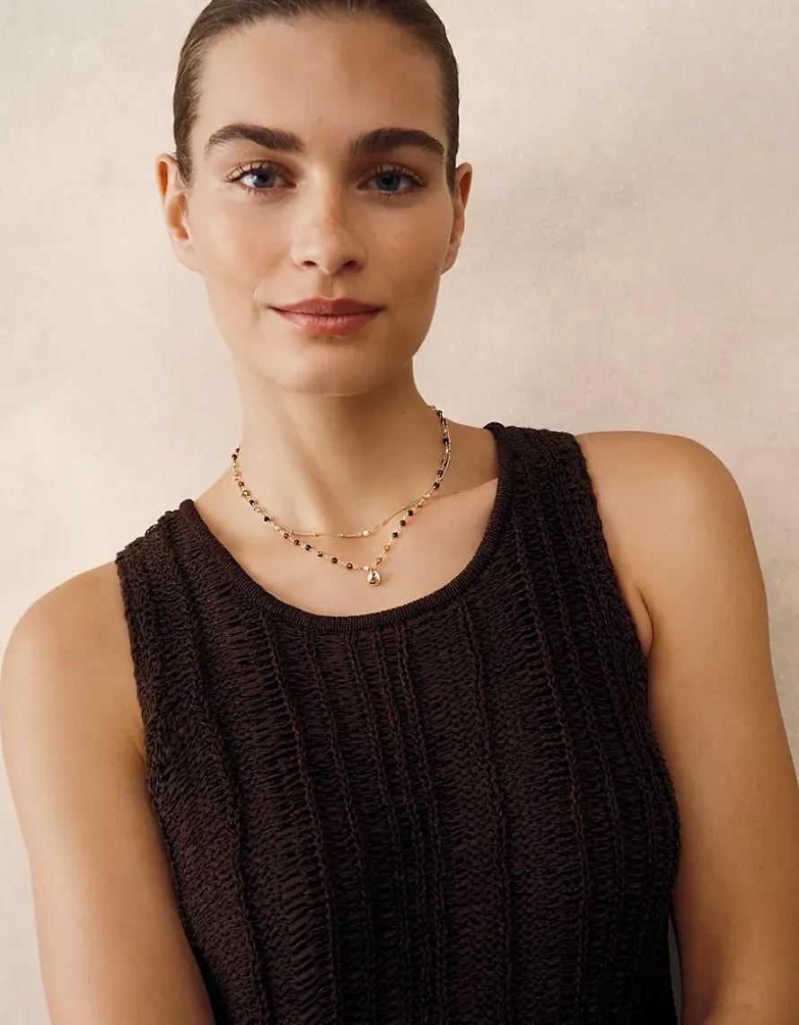 Gold Plated Double Chain Beaded Necklace