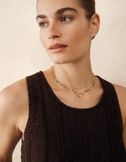 Gold Plated Double Chain Beaded Necklace