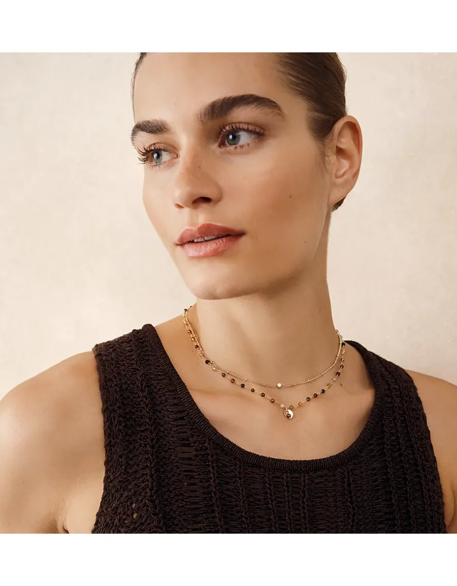 Gold Plated Double Chain Beaded Necklace