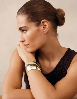 Gold Plated Hammered Bangle Cuff Bracelet