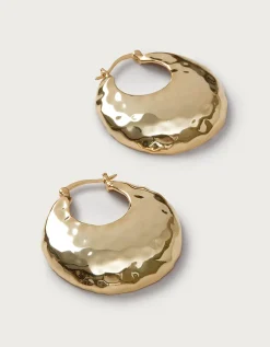 Gold Plated Hammered Statement Hoop Earrings