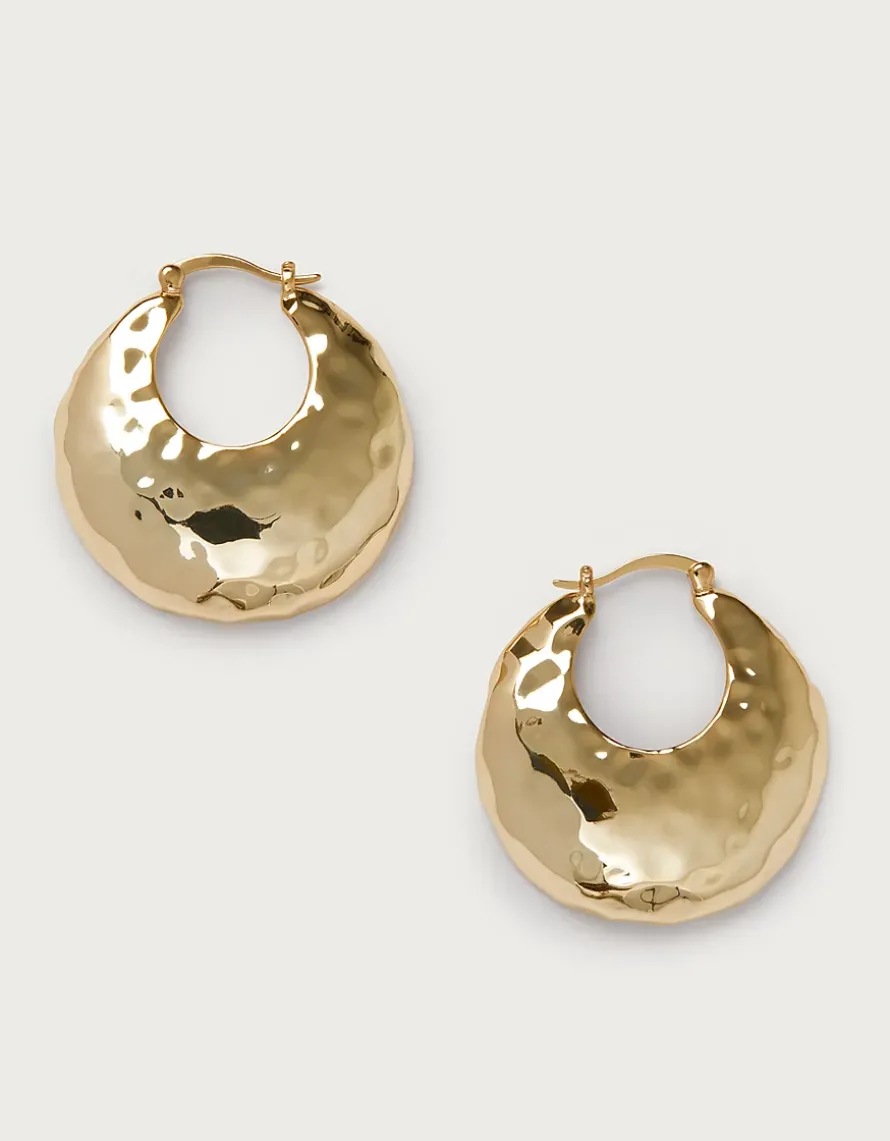 Gold Plated Hammered Statement Hoop Earrings
