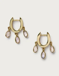 Gold Plated Moonstone Droplet Mini Hoop Earrings