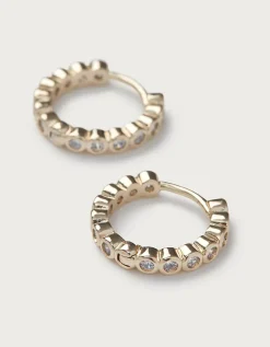 Gold Plated Set Stone Huggie Earrings