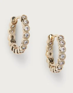 Gold Plated Set Stone Huggie Earrings