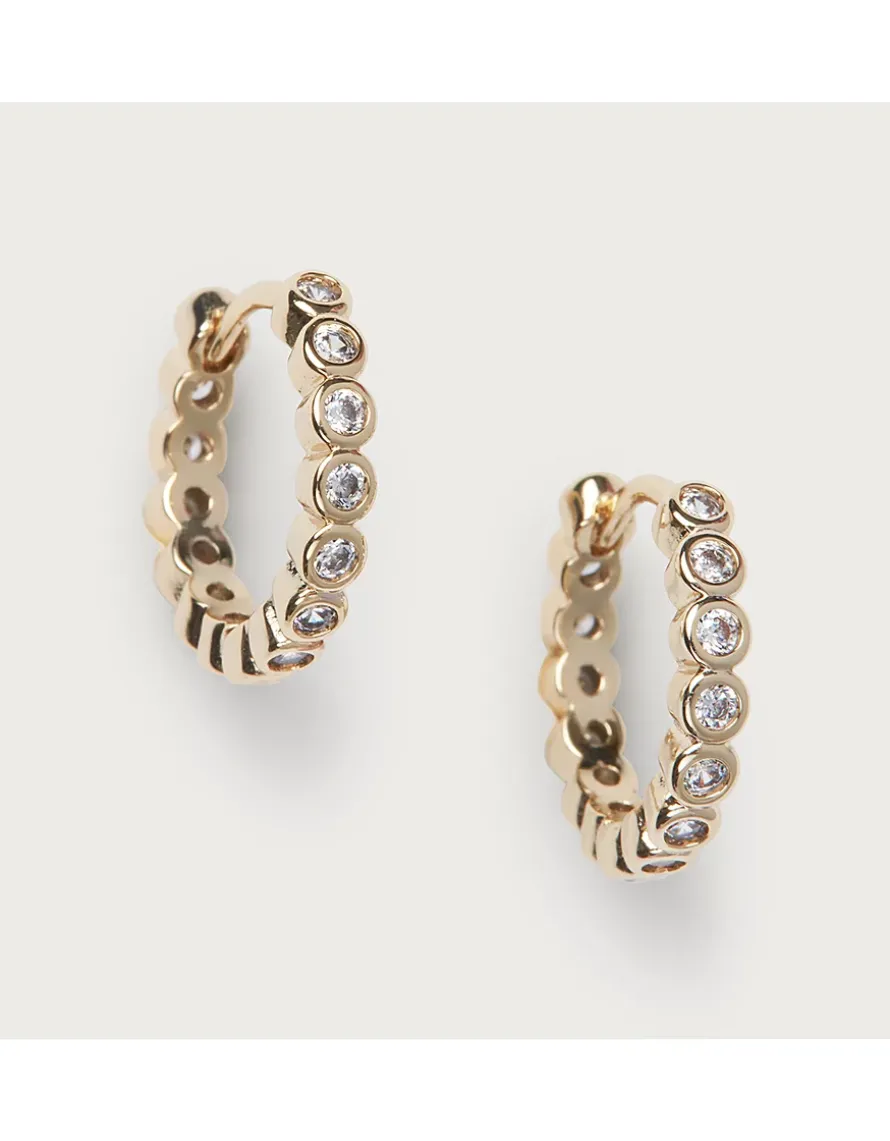 Gold Plated Set Stone Huggie Earrings