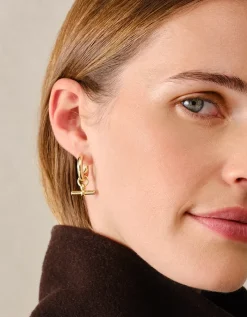 Gold Plated T-Bar Hoop Earrings