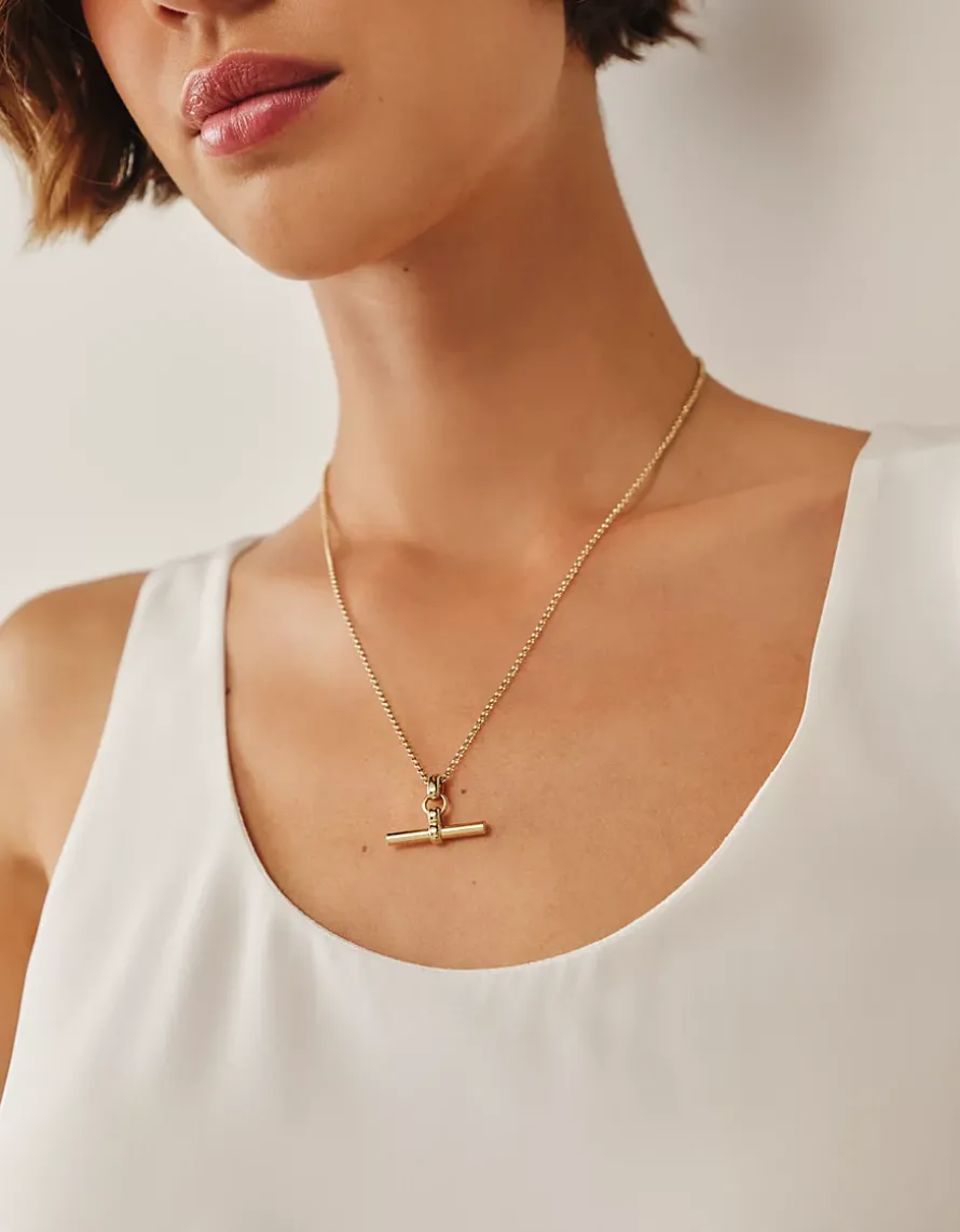 Gold Plated T-Bar Necklace