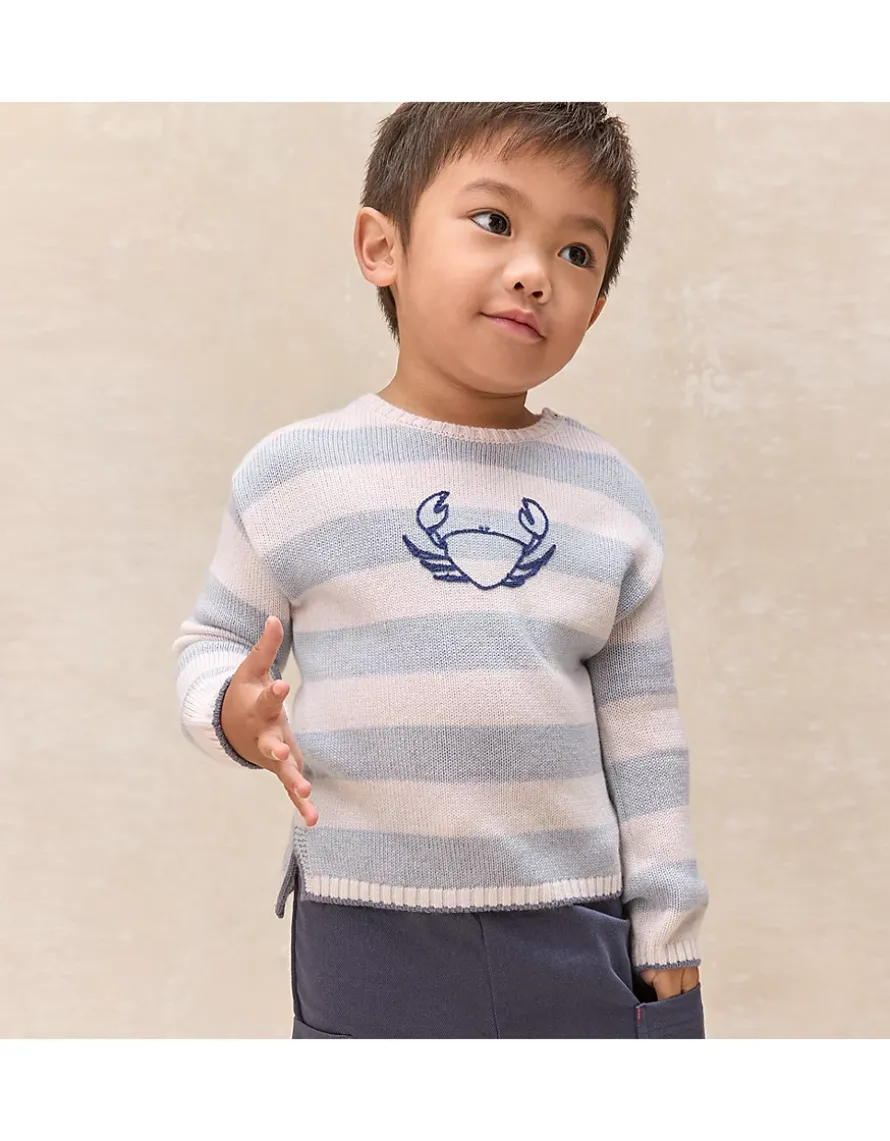 Happy Crab Striped Jumper — with Cashmere (0–4yrs)