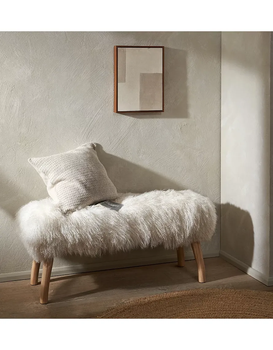 Ivory Tibetan Sheepskin Bench