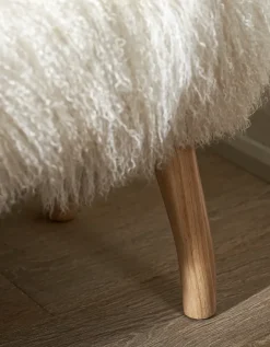 Ivory Tibetan Sheepskin Bench