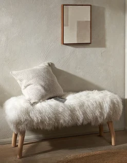 Ivory Tibetan Sheepskin Bench