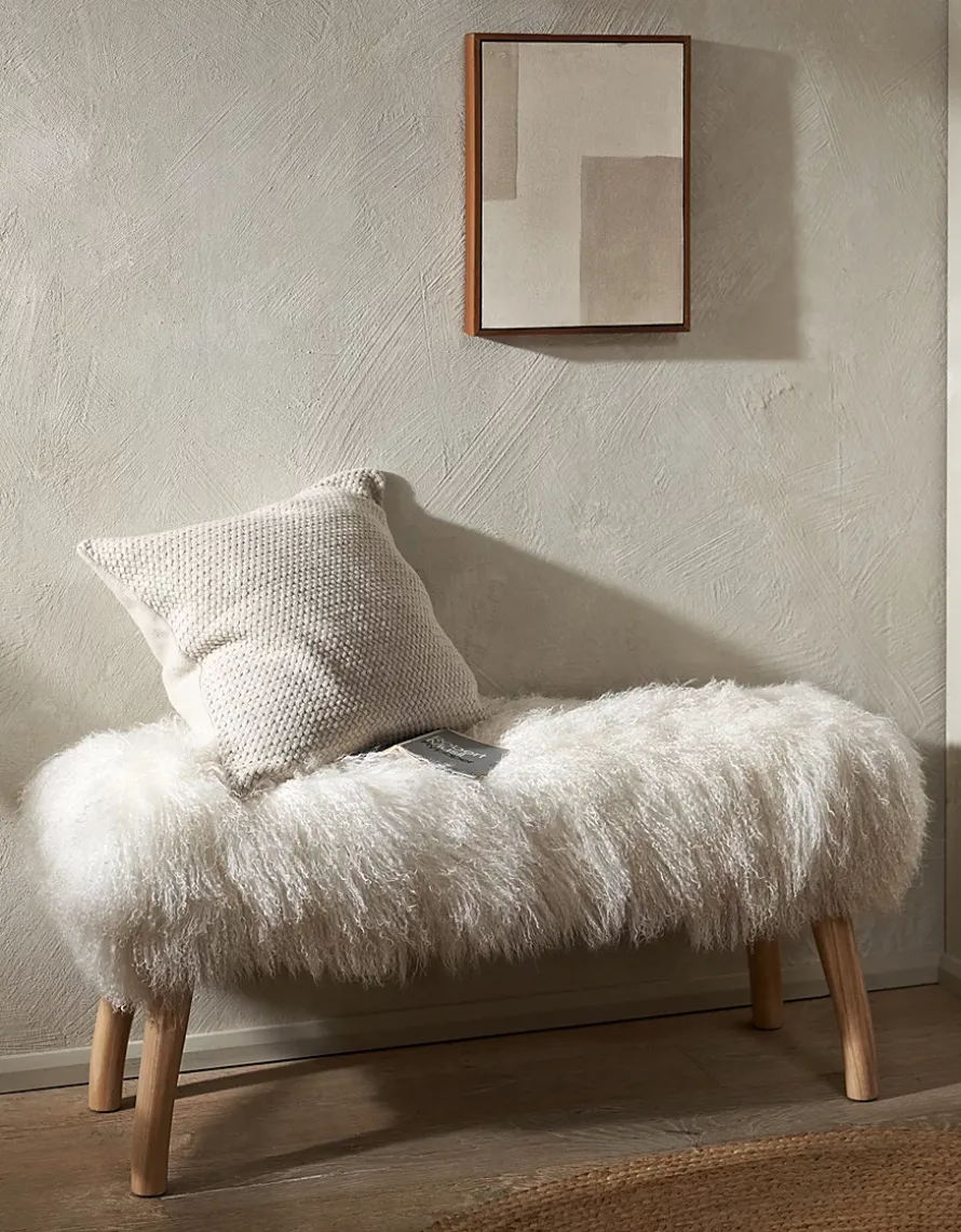Ivory Tibetan Sheepskin Bench