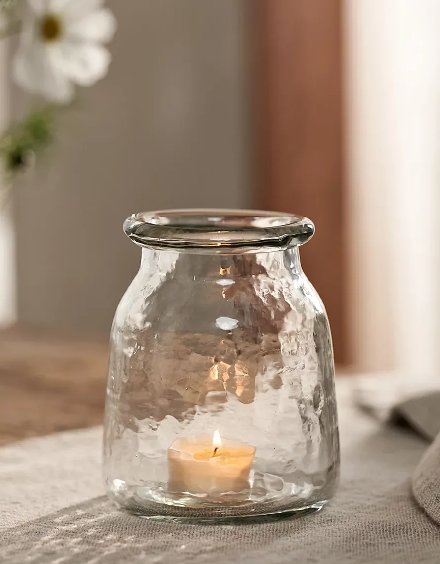 Jago Hammered Glass Tealight Holder – Medium