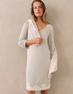 Jersey Appliqué Lace Long Sleeve Nightdress