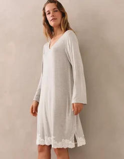 Jersey Appliqué Lace Long Sleeve Nightdress