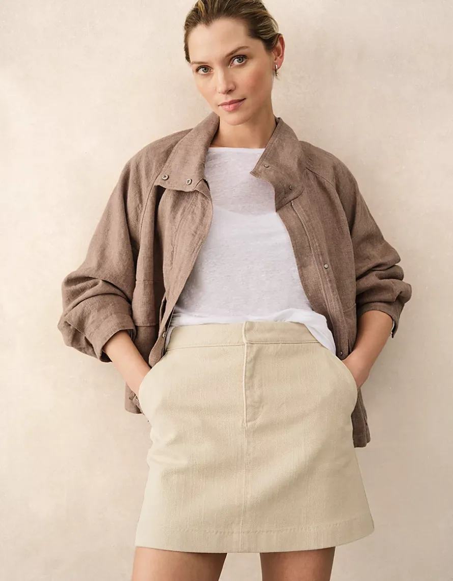 Jersey Linen Boat Neck Deep Hem Long Sleeve Tee